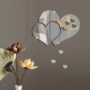 3D Mirror Love Heart Wall Stickers Removable Decal Home Room Art Mural Decor - Picture 1 of 12