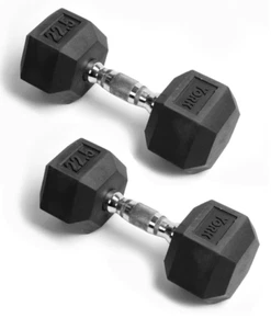 *RARE SIZE* PRO 💪 22.5 Lb Rubber Hex Dumbbell PAIR Set  - Picture 1 of 2