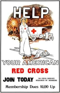 Ayuda a tu Cruz Roja Americana - 1917 - Primera Guerra Mundial - Imán de propaganda - Imagen 1 de 2