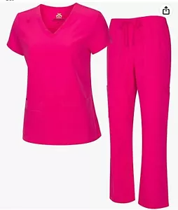 Hospital Scrub Set for Healthcare Workers/ Nurse V-Neck Top & Cargo Pants - Picture 1 of 5