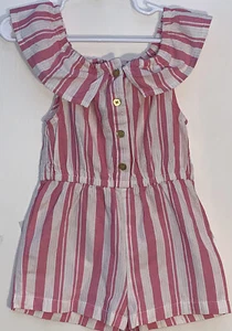 Penelope Mack Little Girl Sz 4 One Piece Outfit Pink/White/Gold Stripes Buttons - Picture 1 of 10
