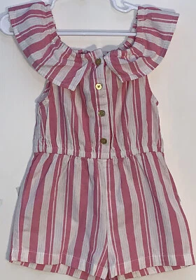 Penelope Mack Little Girl 尺寸 4 件套装粉色/白色/金色条纹纽扣 — 第 1/4 张图片