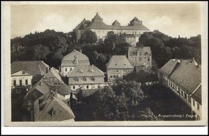 Augustusburg Saxony postcard 1930/40 game at the castle partial view unrun