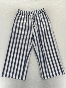 Beach Lunch Lounge Pants Women's Small Blue White Striped Linen Wide Leg Cropped - Picture 1 of 13