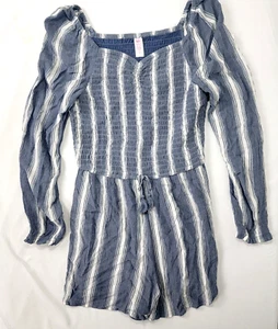 Justice Girls Blue and White Culotte Stretchy Gathered Long Sleeve Sz 16 Cotton - Picture 1 of 6