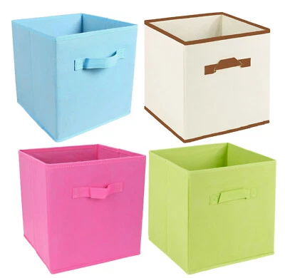 2 x FOLDABLE SQUARE STORAGE COLAPSIBLE FOLDING BOX CLOTHES ORGANIZER FABRIC CUBE - Image 1 of 4