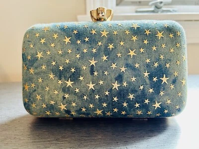 Bolso sin asas duro de mezclilla estrellas doradas cierre de cristal correa de cadena americana en tendencia Foto 1 de 4