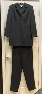 Larry Levine Womens Pant Suit Size 10 Charcoal Gray Long 3 Button Pea Coat 51 - Picture 1 of 12