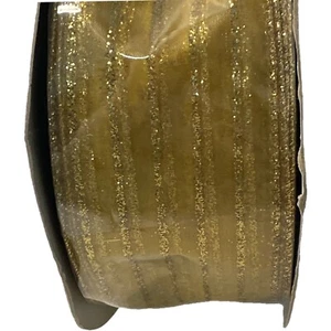 HOBBY LOBBY CHRISTMAS RIBBON SHEER WITH GOLD GLITTER Stripes - Picture 1 of 5