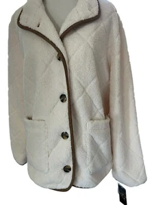 Lauren Ralph Lauren Faux Shearling Coat Lined Button Quilted Jacket Sz L NWT - Picture 1 of 11
