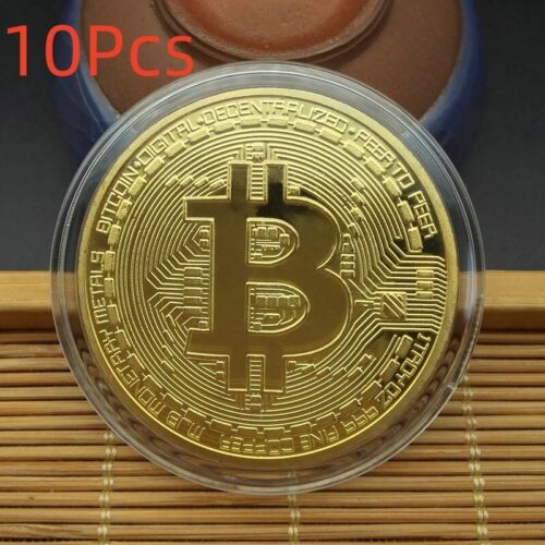 ✅ 10Pcs Physical Bitcoin Commemorative Coin Gold Plated Collection Collectible ✅