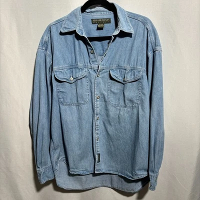 Винтажный светло-синий джинсовой ткани на пуговицах верхний длинным рукавом ретро Western клапан карманы богемное L - Изображение 1 из 4