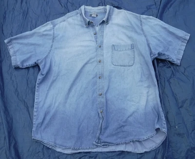 Jerzees Men's Light Blue Denim Short Sleeve Button Shirt with Pocket Size 3XL - Image 1 of 4