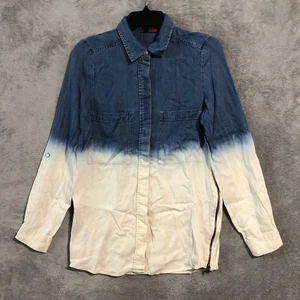 BKE Red Shirt Top Obre Chambray Womens Small Cotton Long Sleeve Blue Zip Detail - Picture 1 of 12