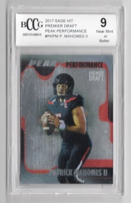 2017 SAGE Hit Premier Draft Peak Performance Patrick Mahomes #PM Rookie BCCG 9 - Image 1 of 2