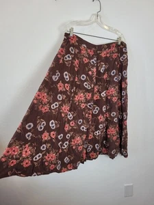 Vintage Honors Plus Size Floral Midi Skirt Brown Pink Retro Boho Summer 20W - Picture 1 of 6