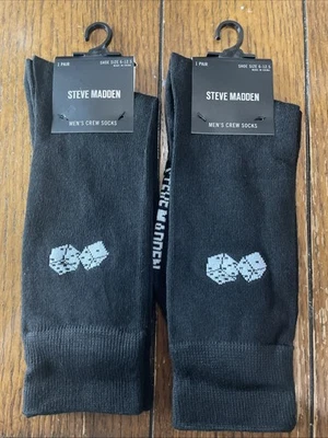 Steve Madden 男式船袜 6-12.5。   2双。 黑色带骰子。 全新!! — 第 1/4 张图片