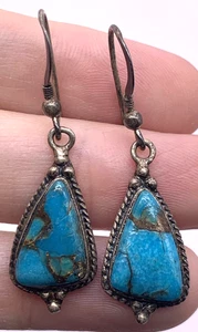 Sterling Silver Turquoise Dangle Drop Earrings Southwest Boho - Picture 1 of 4