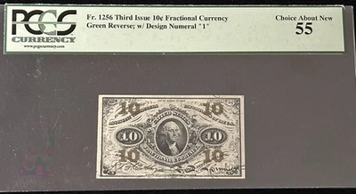 Fr#1256 10¢ 3rd Issue Fractional Currency, Green Rev. w/ Design No. “1”, PCGS 55 - Image 1 of 4