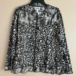 Chicos Vintage New Size 3 XL Cotton Black Cream Abstract Lightweight Zip Jacket - Picture 1 of 10