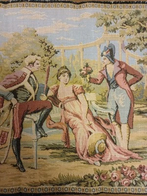 Tapisserie française Jacquard 24cm x 24cm, Scène Galante. - Photo 1/4