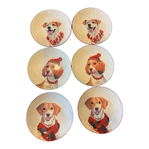 JUEGO DE 6 Platos de Perro Navidad Navidad Bistro Campana Trineo 7" Diferentes Razas - Imagen 1 de 5