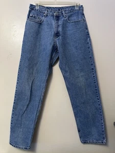 Vintage Polo Jeans Co. Ralph Lauren Denim Jeans 33x34 Blue Straight Leg USA Flag - Picture 1 of 6