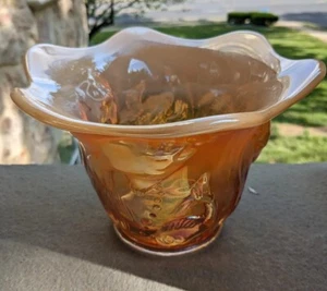 FENTON Unique Atlantis Koi Fish Vase Peach Opalescent carnival whimsy - Picture 1 of 24
