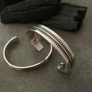 2023  Sterling Silver Color Vintage  Cuff Thai Bracelet Bangle  Retro SL0149