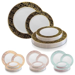 Elegant Mosaic Design Disposable Plastic Plates Wedding Party Value Sets 120 PCS - Picture 1 of 34
