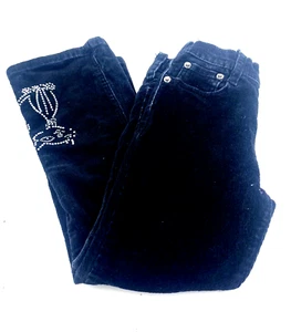 Girls Jeans Pants Size 6 Children Kids Black Pockets Rhinestones Cat Elastic - Picture 1 of 6
