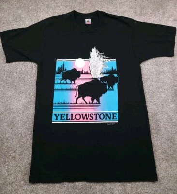 Camiseta De Colección Yellowstone Para Hombre Grande Negra Años 90 Bisonte Antiguo Fiel Geyser  Foto 1 de 4