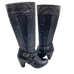 Miz Mooz schwarz Jennifer Nietenlederstiefel Kunstfell gefüttert Damen Größe 7 - Bild 1 von 10