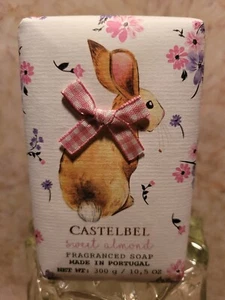 Jabón barra fragancia Castelbel SWEET ALMOND 10,5 OZ envoltura conejo cinta real de Pascua - Imagen 1 de 3