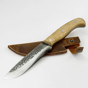 Camping Knife – Hand-Forged 52100 Steel, Ash Handle, Sheath, Ready to Use - Picture 1 of 10