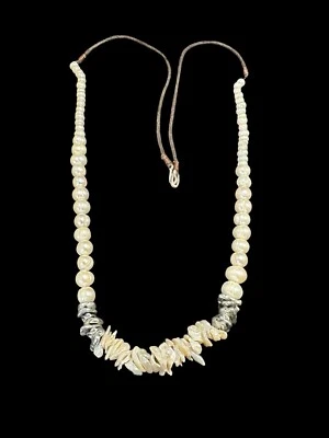 Colar de pérolas barrocas cultivadas cinza branco fecho alternado 36 polegadas - Imagem 1 de 4