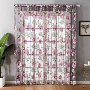 Floral Window Curtains Sheer Tulle Peony Voile Curtain  Living Room