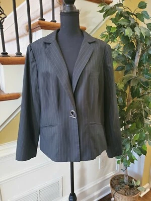 Blazer Lane Bryant Talla Grande 18 Chaqueta A Medida Elastizada Negra A Rayas  Foto 1 de 4