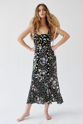 VALENTINO NUOVO FREE PEOPLE Tg 6 ABITO VALENTINA RASO STAMPATO ABITO MIDI NERO