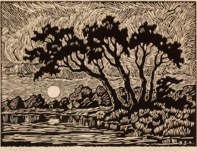 Smoky Hill River at Twilight : Birger Sandzen : Linocut : 1928 : Art Print - Image 1 of 2