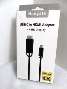 Adaptador Hauyate USB C a HDMI 4K Pantalla HD 6' Negro Cable Plug & Play - Imagen 1 de 3