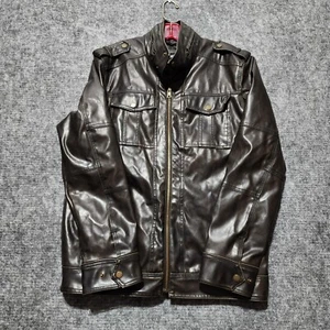 Black Rivet Jacket Men’s Medium Brown Black Pleather Moto Jacket Heavy Weight - Picture 1 of 8