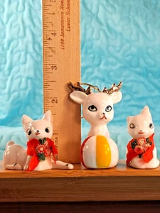 3 Vintage Ceramic Christmas Reindeer 2 Miniature Figurines 1 Christmas Ornament - Picture 1 of 12