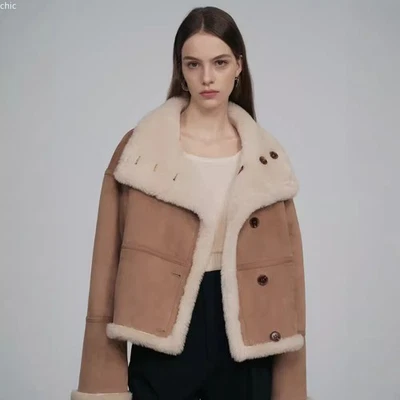 Nuevo abrigo de piel genuina de oveja para mujer 2024 invierno gamuza cuero chaqueta de piel Foto 1 de 4