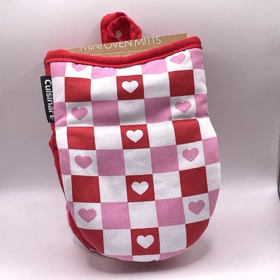 Mini guantes para horno Cuisinart corazones rojo rosa 100 % algodón silicona nuevos con etiquetas Foto 1 de 4