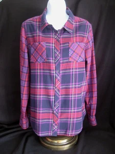 Camisa ARIZONA JEANS Frontal a Presión Mangas Largas Bolsillos Azul Marino/Rojo/Púrpura Cuadros Talla L - Imagen 1 de 7