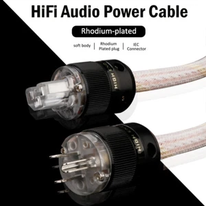 Audio 5N Copper Power Cable Rhodium Plated Plug HiFi Supply Wire IEC Connectors - Picture 1 of 19