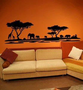 Premium Wandtattoo Afrika Elefanten Giraffen schwarz 186 x 60cm Motiv #72 - Bild 1 von 2