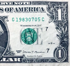 1983 July 5 or May 7 Birthday Note Fancy Serial Number One Dollar Bill 2017 - Picture 1 of 3