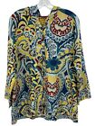 Johnny Was Blouse Womens Size Small Silk Blend Floral Bohemian Hooded Button Tie